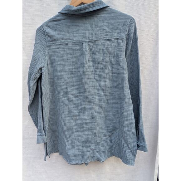 Belle Kim Gravel Womens Gotta Have It Gauze Summer Blouse Blue Sz XS Oversized - Picture 5 of 5